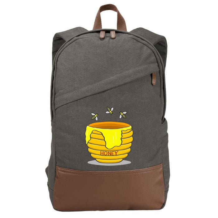 Honey Pot With Honey Bees Cotton Canvas Backpack