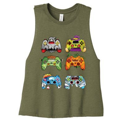 Halloween Pumpkin Witch Gaming Controllers Zombie Boy Kids Women's Racerback Cropped Tank