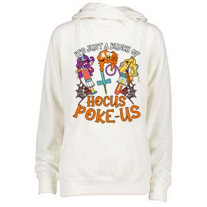 Hocus Pokeus Witch Nurse Halloween Medical Lab Tech Spooky Womens Funnel Neck Pullover Hood