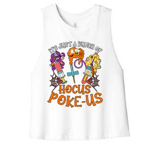 Hocus Pokeus Witch Nurse Halloween Medical Lab Tech Spooky Women's Racerback Cropped Tank