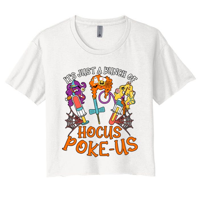 Hocus Pokeus Witch Nurse Halloween Medical Lab Tech Spooky Women's Crop Top Tee