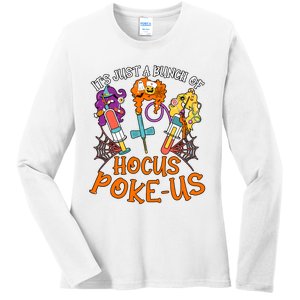 Hocus Pokeus Witch Nurse Halloween Medical Lab Tech Spooky Ladies Long Sleeve Shirt