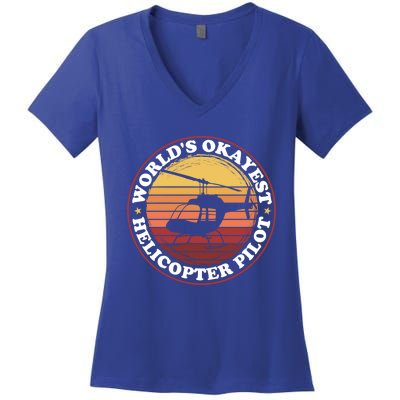 Helicopter Pilot Worlds Okayest Helicopter Pilot Funny Gift Women's V-Neck T-Shirt