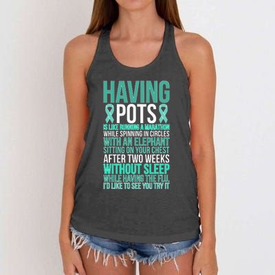 Having POTS Warrior POTS Awareness Day POTS Fighter Women's Knotted Racerback Tank