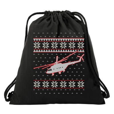 Helicopter Pilot Xmas Aviation Ugly Christmas Gift Drawstring Bag