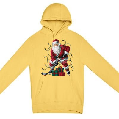 Hockey Player Xmas Lighting Santa Playing Hockey Christmas Gift Premium Pullover Hoodie