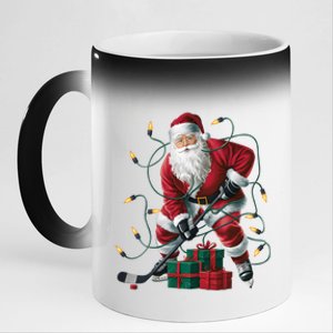 Hockey Player Xmas Lighting Santa Playing Hockey Christmas Gift 11oz Black Color Changing Mug