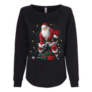 Hockey Player Xmas Lighting Santa Playing Hockey Christmas Gift Womens California Wash Sweatshirt