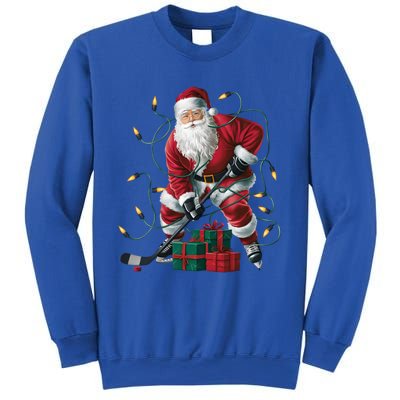 Hockey Player Xmas Lighting Santa Playing Hockey Christmas Gift Sweatshirt