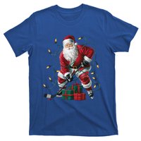 Hockey Player Xmas Lighting Santa Playing Hockey Christmas Gift T-Shirt