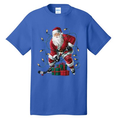 Hockey Player Xmas Lighting Santa Playing Hockey Christmas Gift Tall T-Shirt