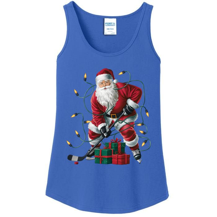 Hockey Player Xmas Lighting Santa Playing Hockey Christmas Gift Ladies Essential Tank