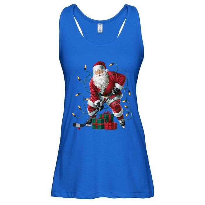 Hockey Player Xmas Lighting Santa Playing Hockey Christmas Gift Ladies Essential Flowy Tank