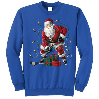 Hockey Player Xmas Lighting Santa Playing Hockey Christmas Gift Tall Sweatshirt