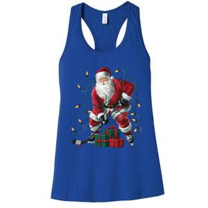 Hockey Player Xmas Lighting Santa Playing Hockey Christmas Gift Women's Racerback Tank