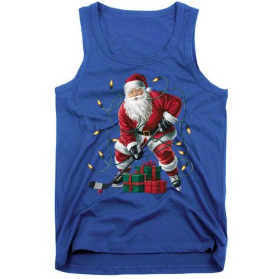 Hockey Player Xmas Lighting Santa Playing Hockey Christmas Gift Tank Top