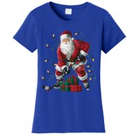 Hockey Player Xmas Lighting Santa Playing Hockey Christmas Gift Women's T-Shirt