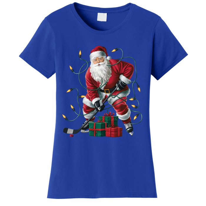 Hockey Player Xmas Lighting Santa Playing Hockey Christmas Gift Women's T-Shirt