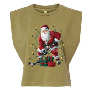 Hockey Player Xmas Lighting Santa Playing Hockey Christmas Gift Garment-Dyed Women's Muscle Tee