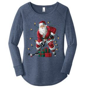 Hockey Player Xmas Lighting Santa Playing Hockey Christmas Gift Women's Perfect Tri Tunic Long Sleeve Shirt