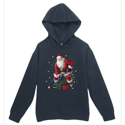 Hockey Player Xmas Lighting Santa Playing Hockey Christmas Gift Urban Pullover Hoodie