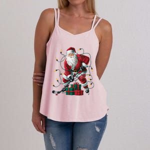 Hockey Player Xmas Lighting Santa Playing Hockey Christmas Gift Women's Strappy Tank