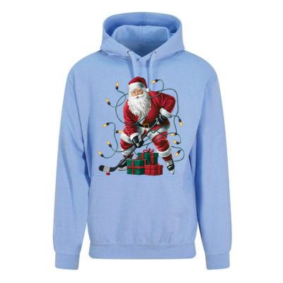 Hockey Player Xmas Lighting Santa Playing Hockey Christmas Gift Unisex Surf Hoodie