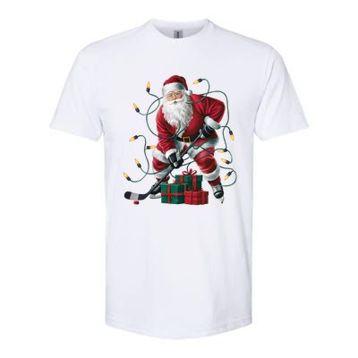 Hockey Player Xmas Lighting Santa Playing Hockey Christmas Gift Softstyle CVC T-Shirt