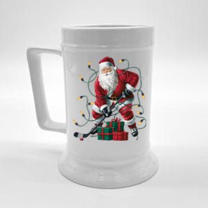 Hockey Player Xmas Lighting Santa Playing Hockey Christmas Gift Beer Stein