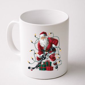 Hockey Player Xmas Lighting Santa Playing Hockey Christmas Gift Coffee Mug