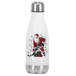 Hockey Player Xmas Lighting Santa Playing Hockey Christmas Gift Stainless Steel Insulated Water Bottle