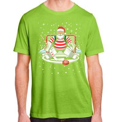 Hockey Player Xmas Lights Santa Playing Hockey Christmas Gift Adult ChromaSoft Performance T-Shirt