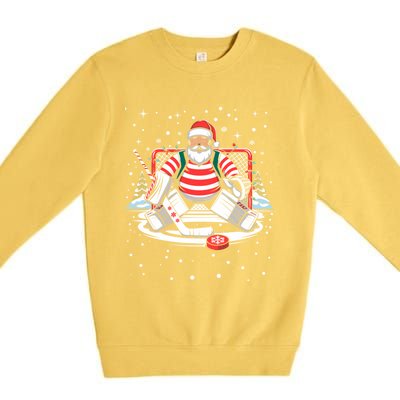 Hockey Player Xmas Lights Santa Playing Hockey Christmas Gift Premium Crewneck Sweatshirt