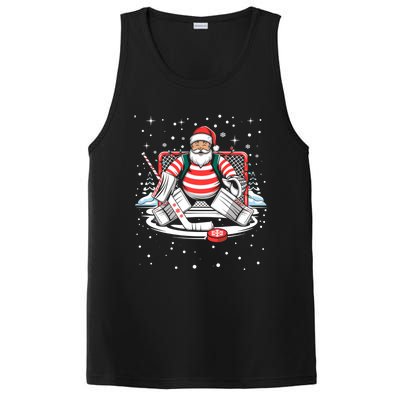 Hockey Player Xmas Lights Santa Playing Hockey Christmas Gift PosiCharge Competitor Tank