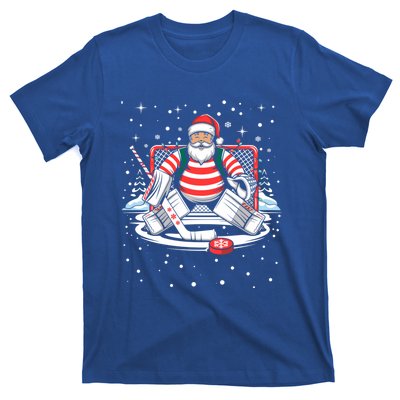 Hockey Player Xmas Lights Santa Playing Hockey Christmas Gift T-Shirt