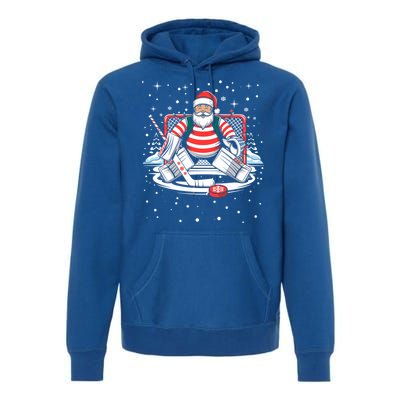 Hockey Player Xmas Lights Santa Playing Hockey Christmas Gift Premium Hoodie