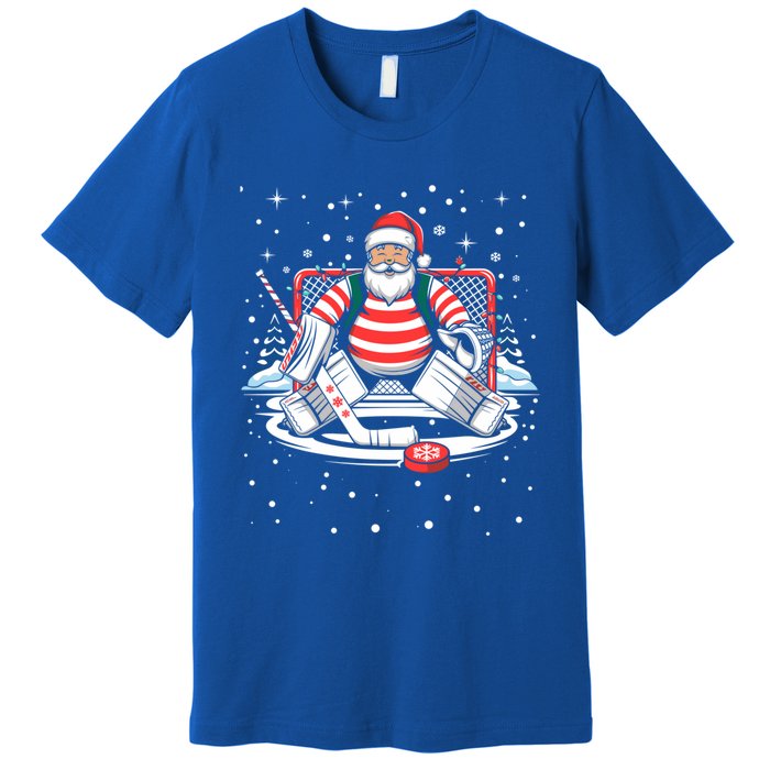 Hockey Player Xmas Lights Santa Playing Hockey Christmas Gift Premium T-Shirt