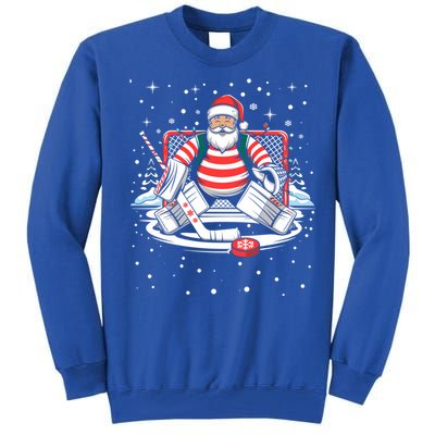 Hockey Player Xmas Lights Santa Playing Hockey Christmas Gift Tall Sweatshirt