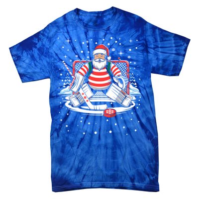 Hockey Player Xmas Lights Santa Playing Hockey Christmas Gift Tie-Dye T-Shirt