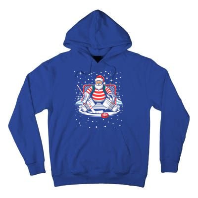 Hockey Player Xmas Lights Santa Playing Hockey Christmas Gift Tall Hoodie