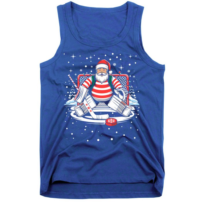 Hockey Player Xmas Lights Santa Playing Hockey Christmas Gift Tank Top