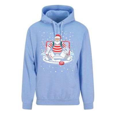 Hockey Player Xmas Lights Santa Playing Hockey Christmas Gift Unisex Surf Hoodie