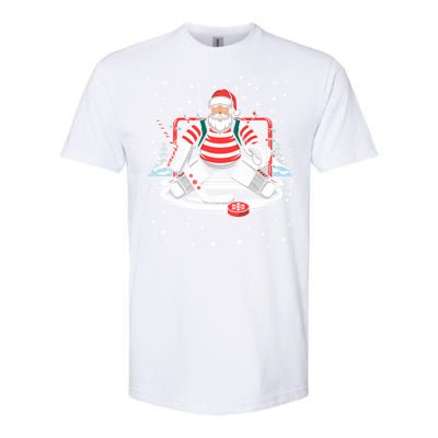 Hockey Player Xmas Lights Santa Playing Hockey Christmas Gift Softstyle CVC T-Shirt