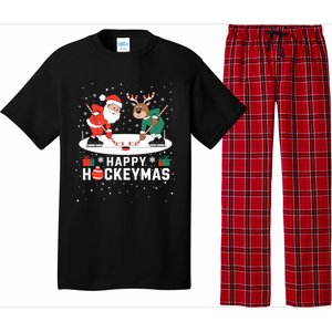 Hockey Player Xmas Santa Reindeer Playing Hockey Christmas Gift Pajama Set