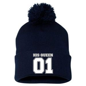 His Queen 01 Sport Couple Pom Pom 12in Knit Beanie