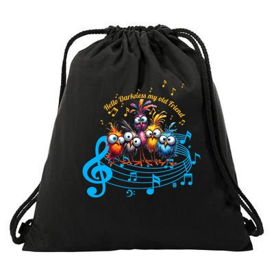 Hilarious Quirky Birds Singing Hello Darkness Drawstring Bag