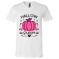 Hallow Queen Cute Pumpkin Funny Halloween Costume V-Neck T-Shirt