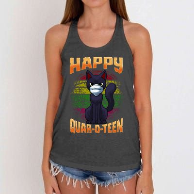 Halloween Quarantine Funny Halloween Bat Cat Women's Knotted Racerback Tank