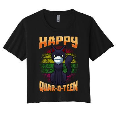 Halloween Quarantine Funny Halloween Bat Cat Women's Crop Top Tee