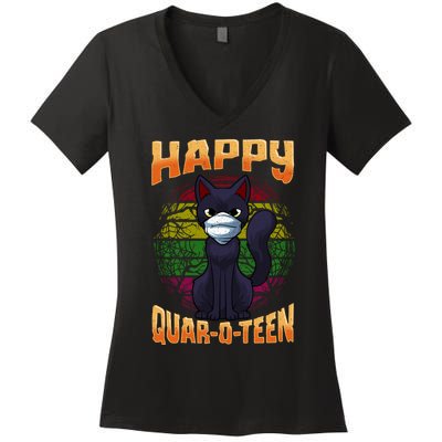 Halloween Quarantine Funny Halloween Bat Cat Women's V-Neck T-Shirt